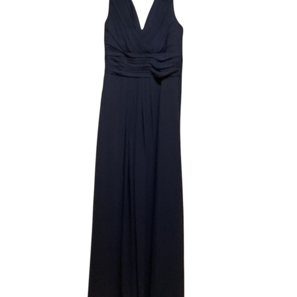 LEVKOFF FULL LENGTH NAVY FORMAL SLEEVELESS WIDE WAIST LINE SIZE 8 GENTLY WORN - Picture 2 of 3